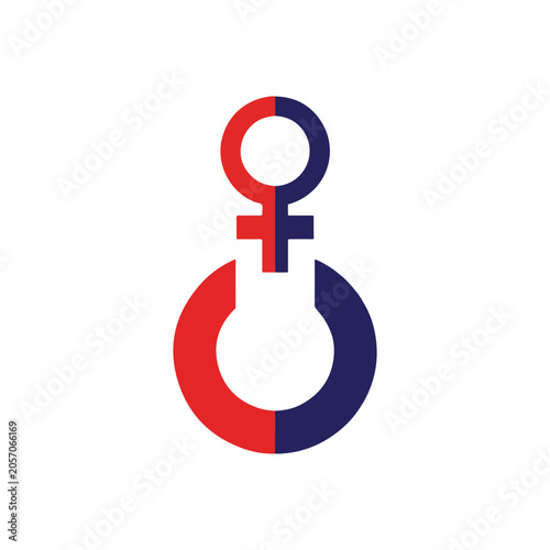 Vector logo combining male and female symbols in red and blue on white background