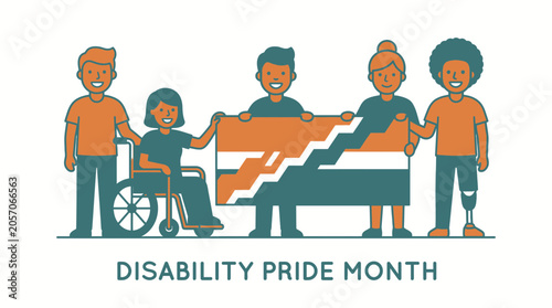 Fotografia Celebrating Disability Pride Month with Diverse People Holding Banner