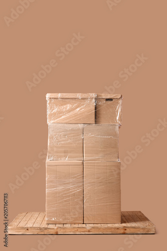 Stacked cardboard moving bo...