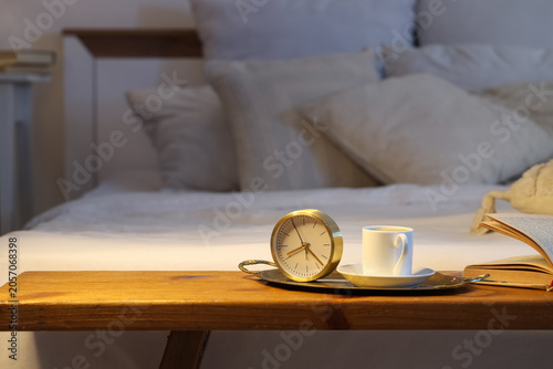 Alarm clock, cup of tea and...