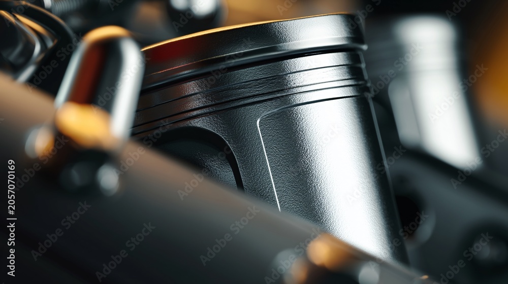 Fototapeta premium Macro shot of gasoline engine internal components in industrial setting detailed mechanical insights