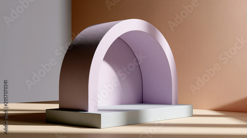 Lavender arch casting a soft geometric shadow showcasing pastel minimal design and modern product display background concept