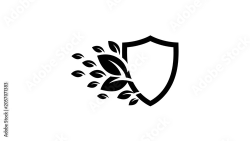 фотографія A black shield symbol with leaves flowing from the left side