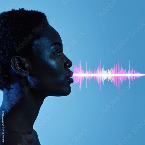 a woman with a pink sound wave
