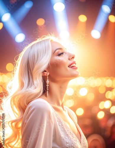 a woman with blonde hair and a white dress