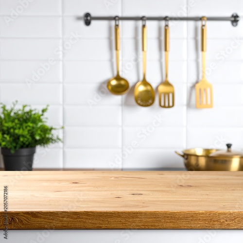 a wooden counter top with a pot of flowers on it