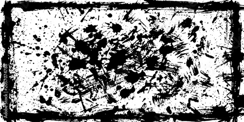 Bild auf Leinwand Abstract splatter art with bold black ink on a textured white canvas, creating a chaotic yet compelling visual statement, with rough, organic edges