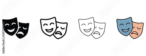 Tablou pe pânză masks Comedy and tragedy in different colors and styles for theater and performa