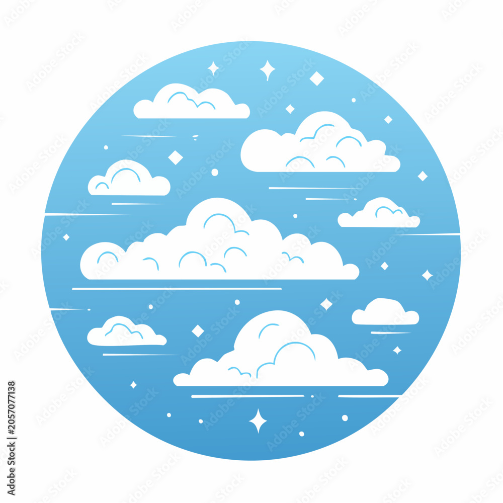 Obraz premium Stylized Clouds and Stars on Blue Background