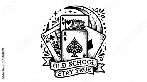 Bild auf Leinwand Ace of spades playing cards tattoo design with banner.