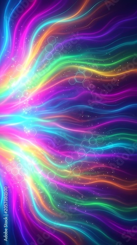 Abstract Rainbow Swirls Neon Light Waves, Psychedelic Aurora Energy Flow