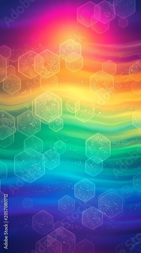 Vibrant Rainbow Swirls with Geometric Hexagons and Sparkle