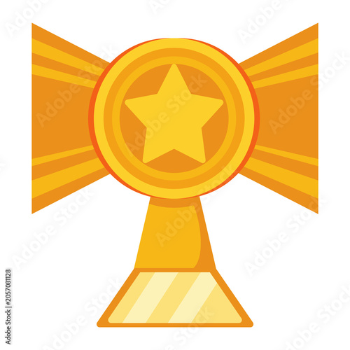 Fotografie Shiny golden trophy cup icon with bright yellow star radial design