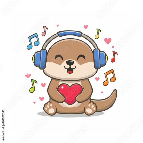 Cartoon heart with music notes and ribbon