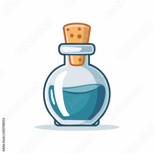 Cartoon Potion Bottle with Blue Liquid and Cork Stopper