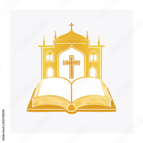 Christianity symbol with bible and church icon