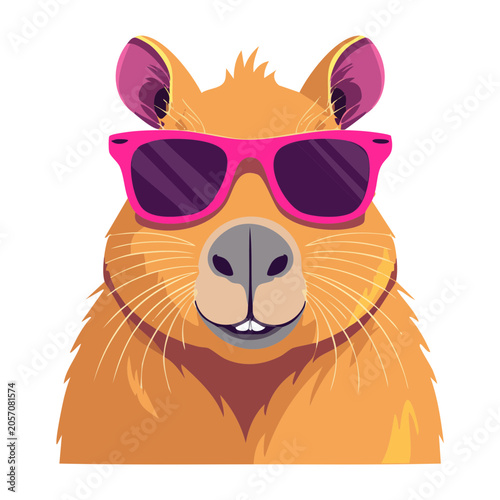 Flat design sun face with sunglasses and rays