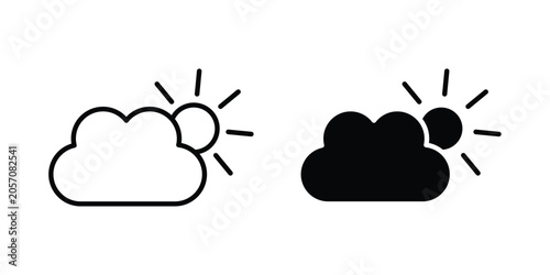 Cloud sun icon line and fill concepts