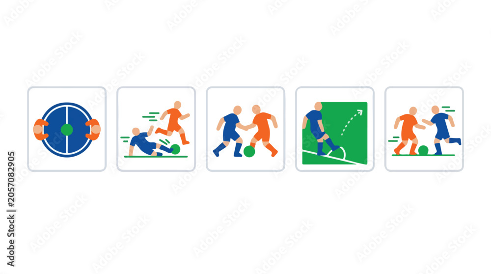 Fototapeta premium Soccer players in action kicking ball on green field with stadium