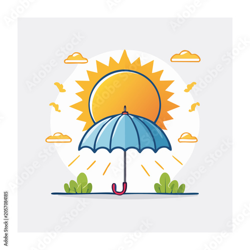 Flat design umbrella under sunny sky