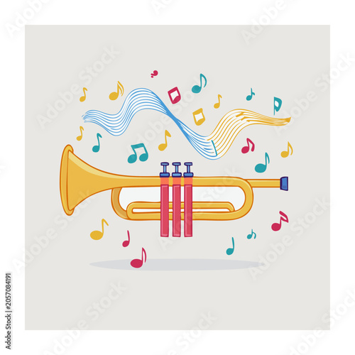 Flat design violin with musical notes and sound waves