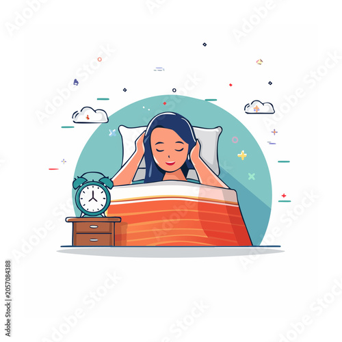 Woman sleeping under blanket with alarm clock