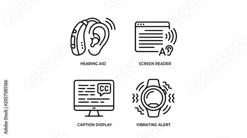 Foto Assistive technology icons for hearing and visual impairment support with access