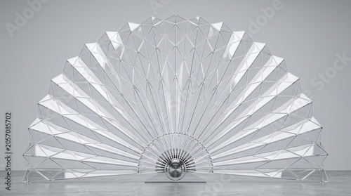 Elegant Modern Geometric Fan Design with Transparent Facets Reflecting Light, an Artistic Architectural Concept
