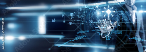 Cuadro en lienzo DeFi robot hand touch Decentralized Finance protocols