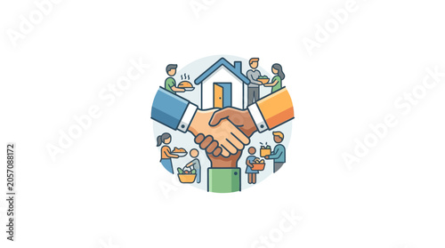 Community support and home care, handshake, sharing food and help