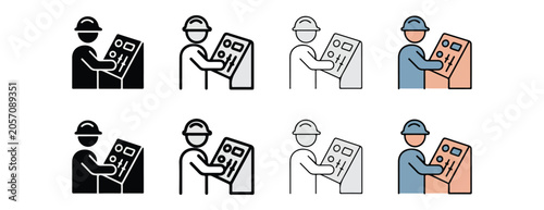 Cuadro en lienzo Set of workers in various styles holding control panels  industrial workers with