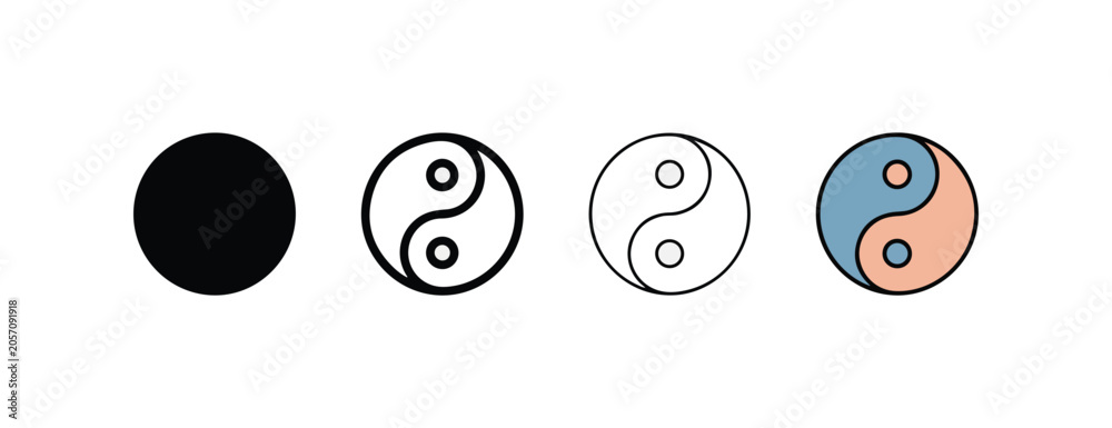 Fototapeta premium Yin and yang symbol variations four different designs of ancient chinese philosophy concept harmony and balance in nature contrasting opposites
