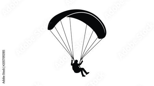 Paraglider Silhouette Against White Background Minimalist Aerial Sport Design