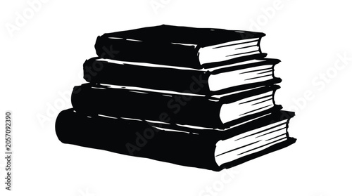 Fotografie Stack Of Books Black Silhouette On White Background
