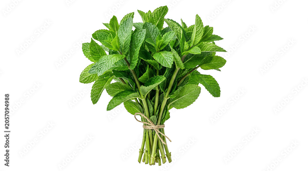 Obraz premium Fresh Green Mint Leaves Bundle Tied With Natural Twine
