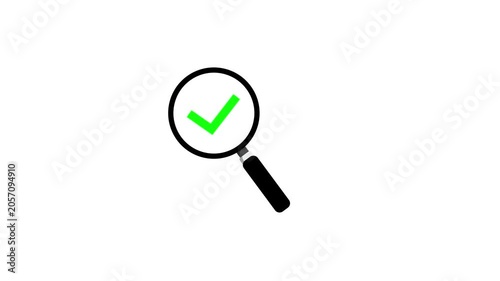 Magnifying Glass Searching Check Mark Animation on Green Screen Background 4K
