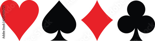 Tableau sur toile Playing card suits vector icons set featuring red heart and diamond with black s
