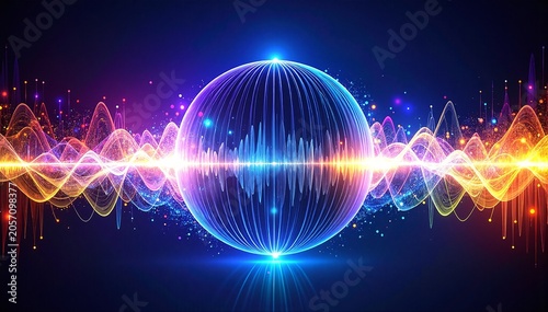abstract music background with glowing lines and sound waves