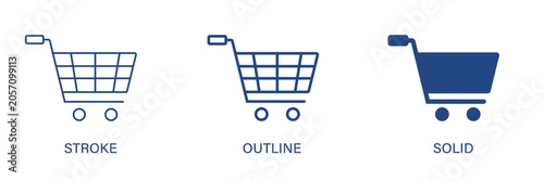 Tableau sur toile Shopping cart icon with editable stroke, outline and solid styles