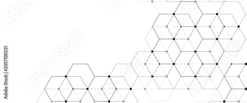 Vector texture with digital geometric hexagons pattern line and dot digital science network background