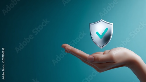 Hand holding shield symbolizing security and trust