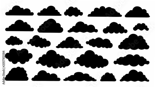 Fotografi Collection Of Black Cloud Silhouettes Against A White Background