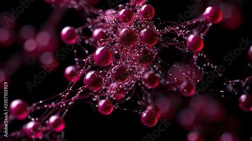 Abstract, interconnected, glowing spheres forming a complex, organic network structure