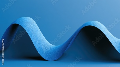 A textured blue ribbon curves gracefully across a smooth, gradient blue background