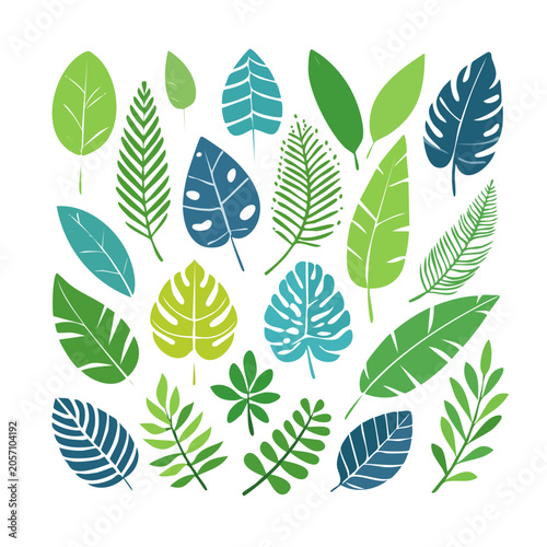 Tropical leaves flat design vector pattern