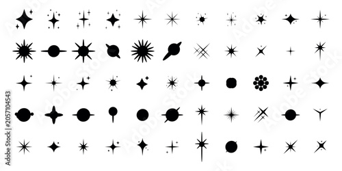 Stars set icons, different sparkle star shapes icon collection, shine stars sparkles signs, bling decoration 