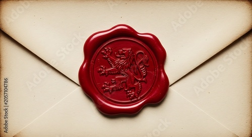 Envelope features a classic wax seal with a detailed lion emblem.
