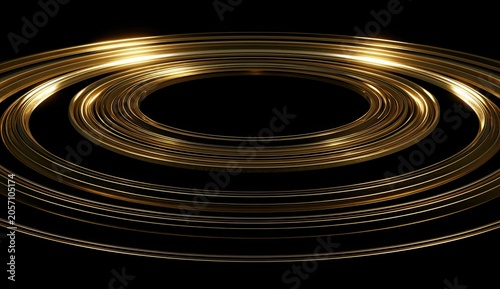 Gleaming golden rings, layered and concentric, on a dark background