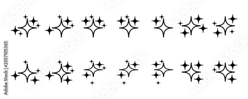 Star icon. Sparkle star icons. Shine icons. Stars sparkles vector. black star set. Vector set of different black sparkles icons 