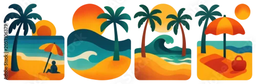 Panel kuchenny z motywem PNG Vibrant beach sunset illustrations on transparent background